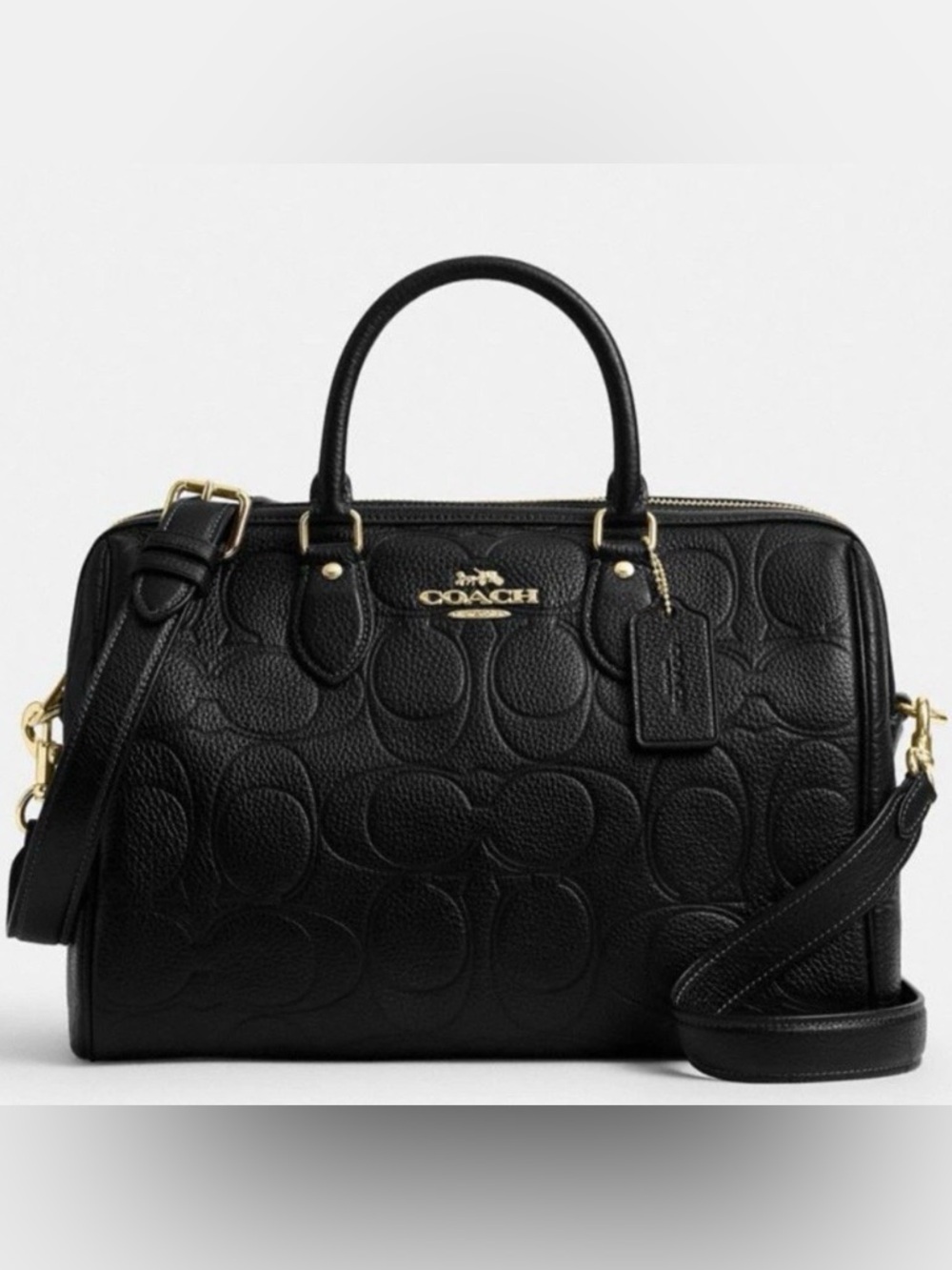 NWT Coach Large Rowan Satchel Bag In Signature Leather Embossed CEW02 Black/Gold